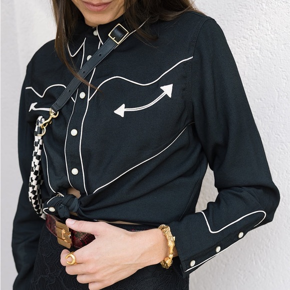 The Great Western Shirt Black Cream Piped Pearl Snap Size 0 - XS - Picture 10 of 15